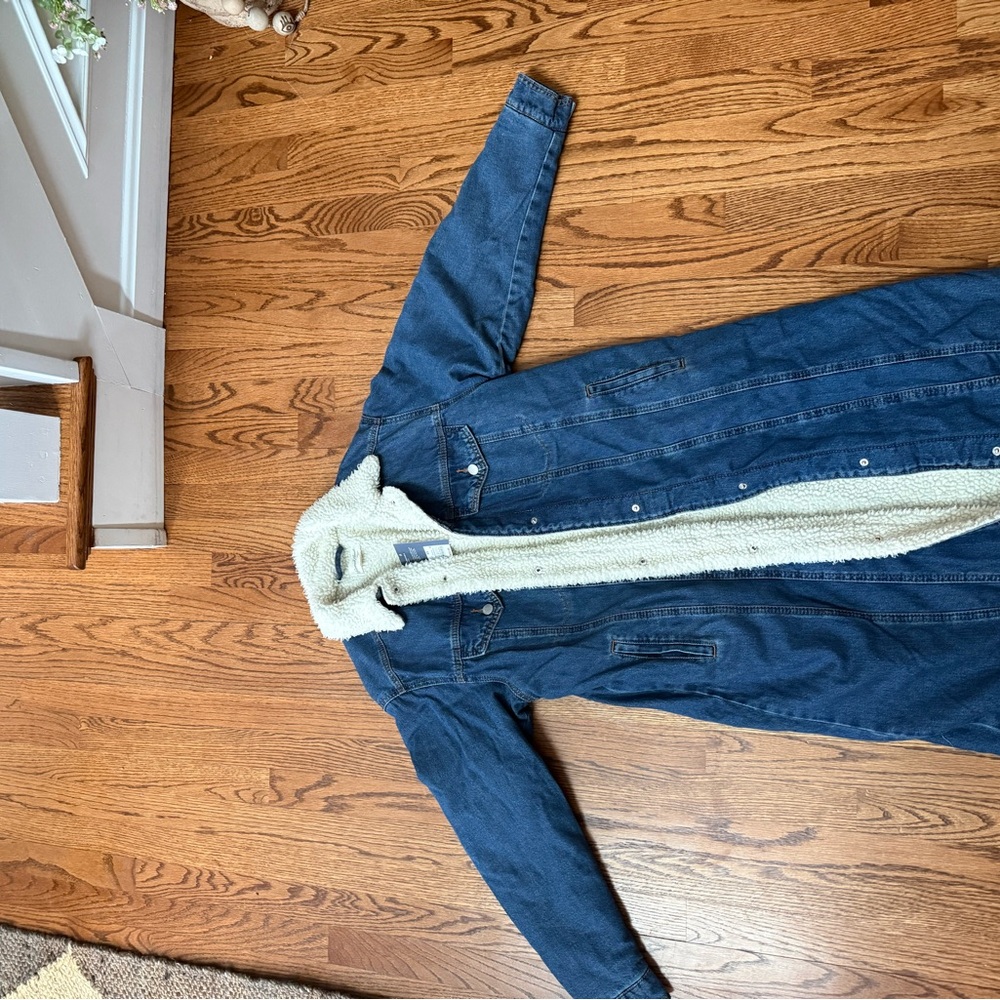 Blue Denim Universal Thread Long Coat with cream Sherpa lining